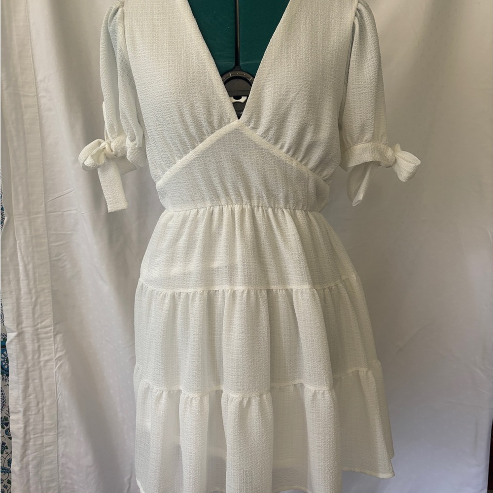 Altar'd State White Puff Sleeve Mini Dress never worn